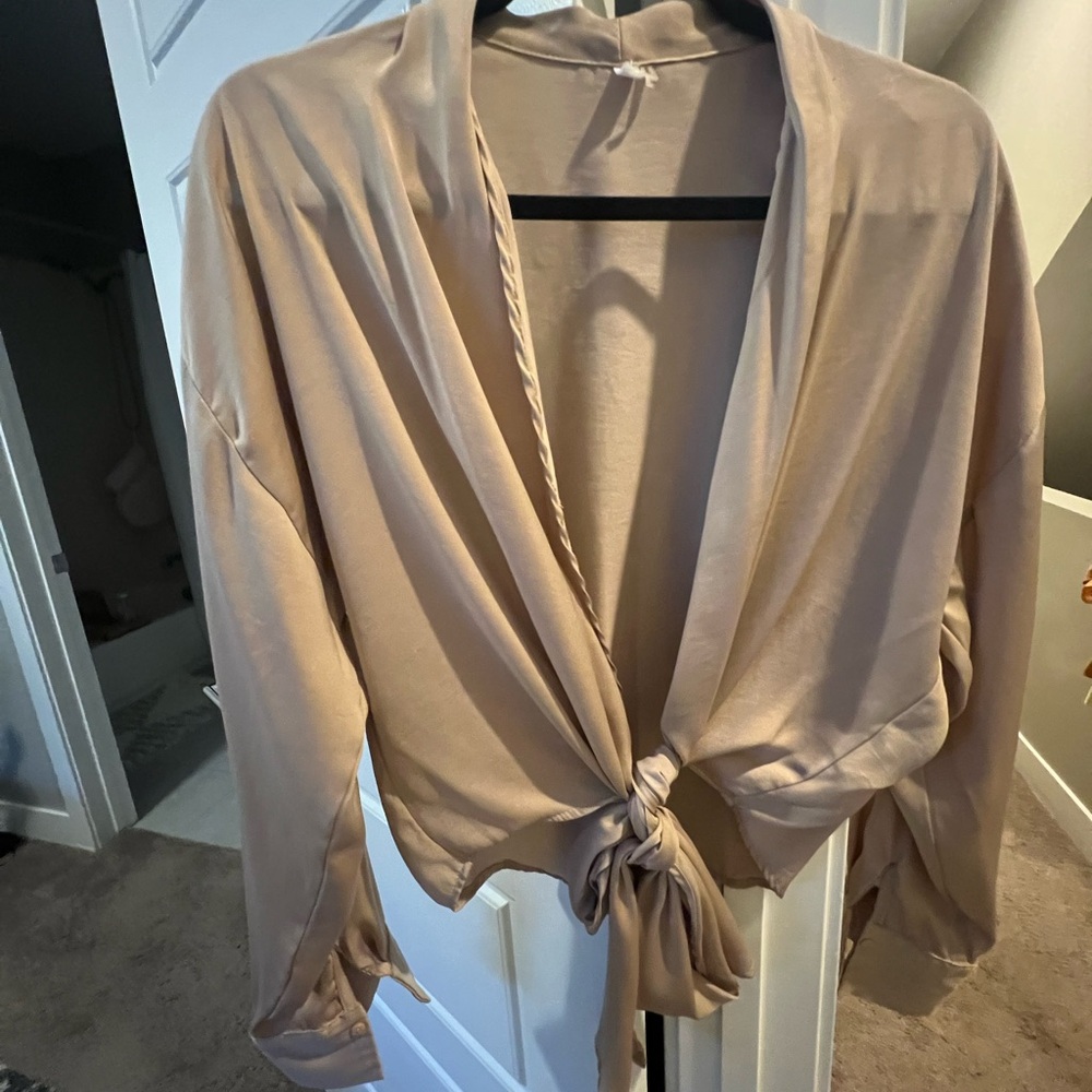 Beige Tie-Front Blouse